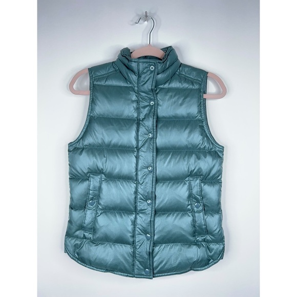 J Crew Teal Green Down Puffer Vest Shiny Classic Fall Winter Preppy Zip Front XS - Picture 1 of 9
